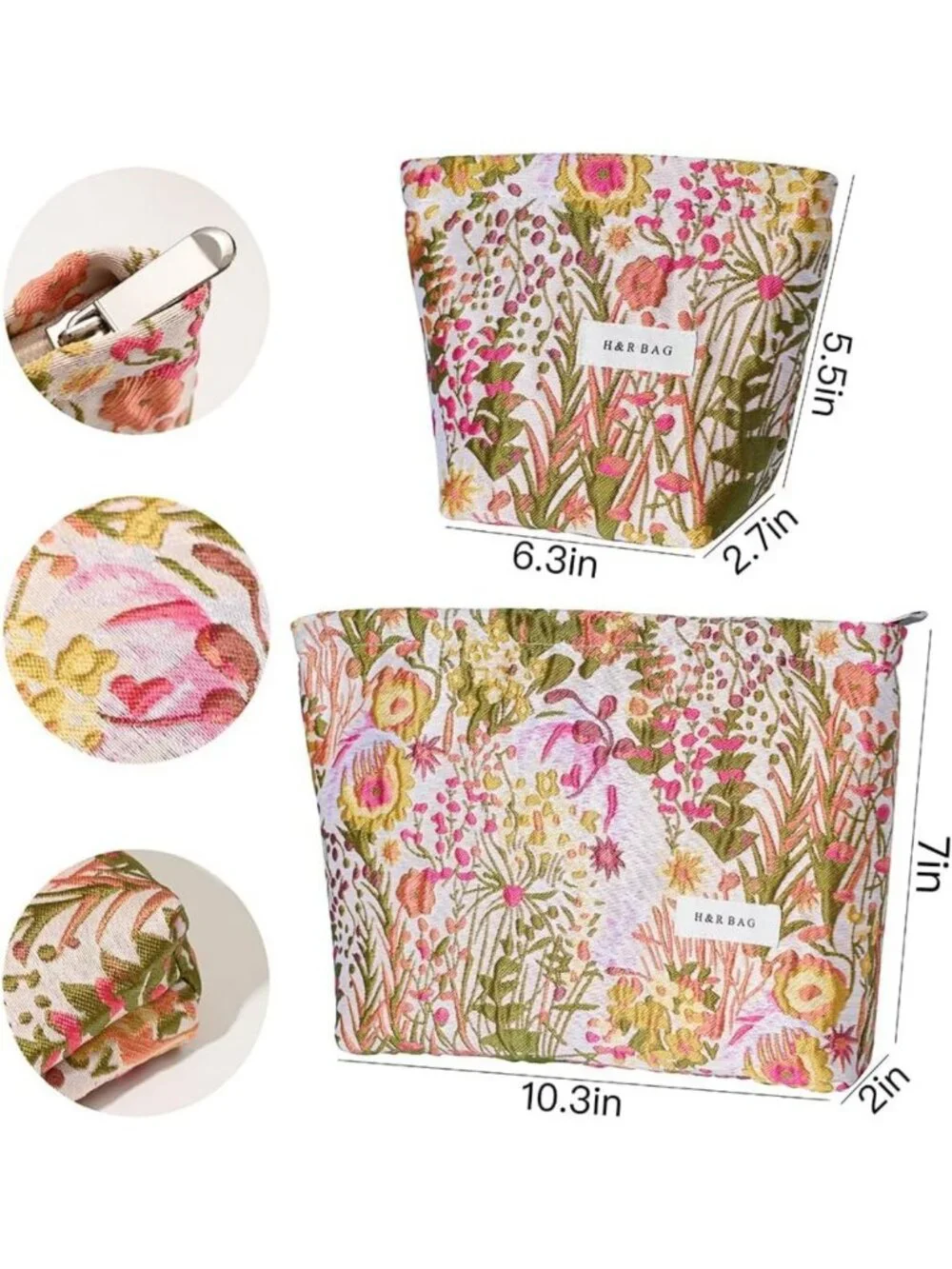 Large Floral Embroidery Makeup Bag | Vintage Cosmetic Pouch for Travel & Daily